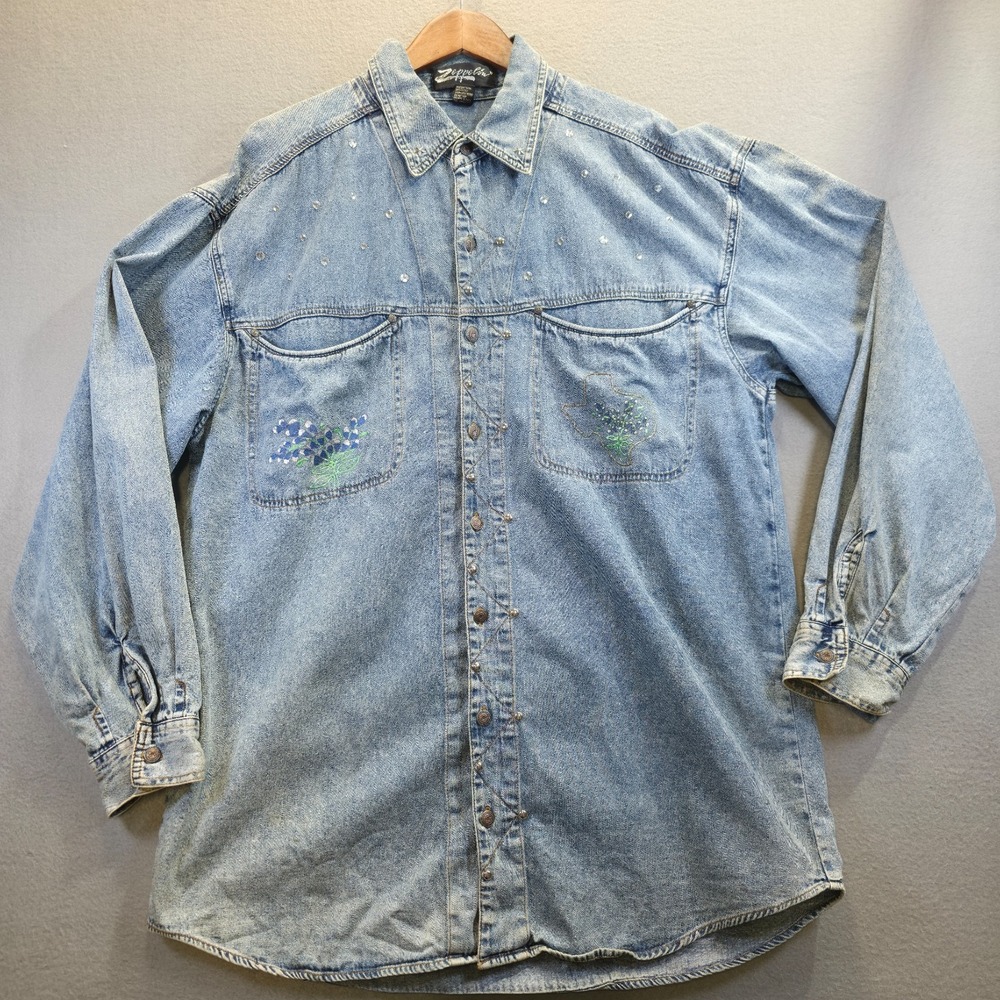 Vintage Zeppelin Men's‎ Denim Metal Studs, Rhinestone Texas Jacket Size 2XL